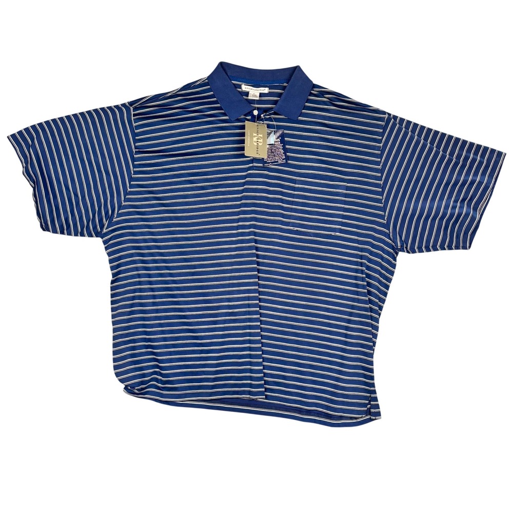 Knightsbridge Mens 4X Polo Shirt Blue Striped Coolplus Moisture Wicking NWT